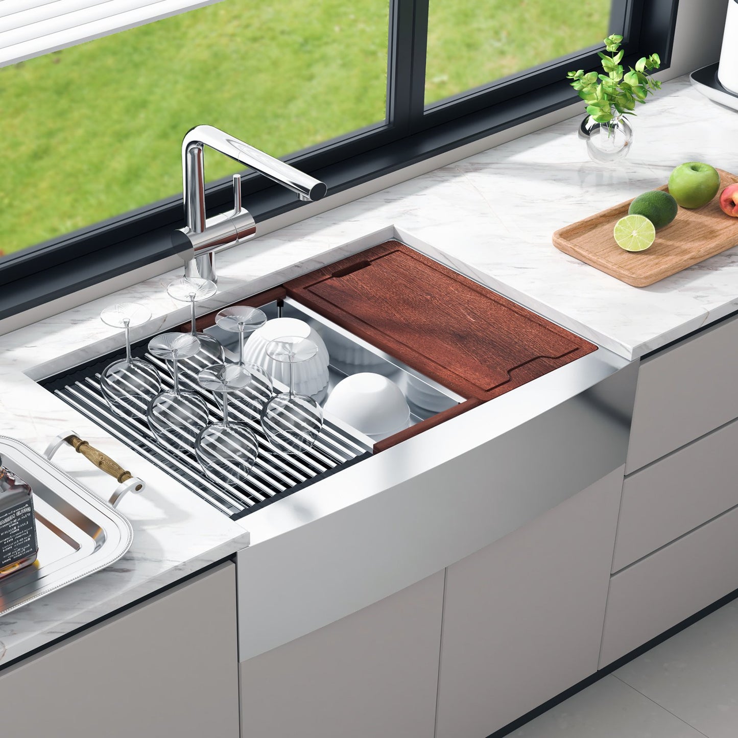 36-Inch Farmhouse Kitchen Sink - 304 Stainless Steel Drop-In Single Bowl with Accessories