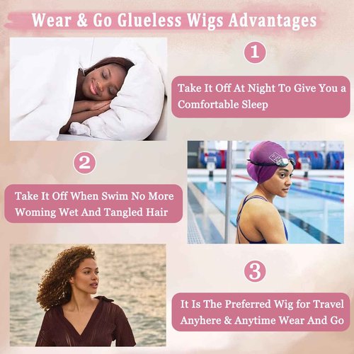 Ombre Highlight Glueless Wigs Human Hair Pre Plucked Pre Cut Curly Closure Wear and Go Glueless Wigs Human Hair Middle Part Balayage Water Wave Lace Frontal Human Hair Wigs for Black Women 4/27 18Inch