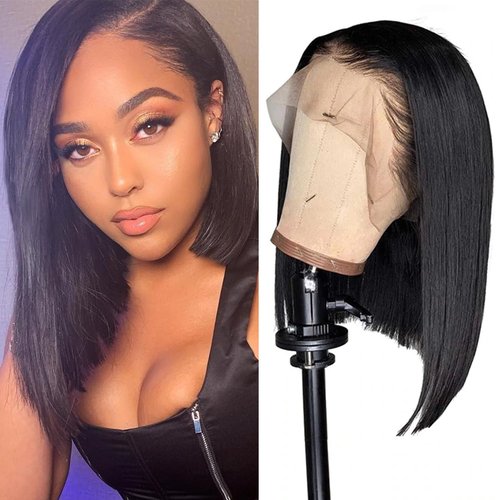 Bob Wig Wear and Go Glueless Wigs Brazilian Virgin Bob Wig Human Hair with Baby Hair 180 Density 13x4 Lace Front Wigs Human Hair Pre Plucked Glueless Wig 16 inch Natural Color