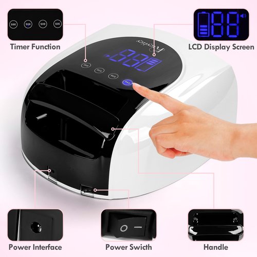 Kicylicy Nail Lamp,96W Professional Rechargeable Cordless UV LED Nail Lamp Nail Dryer with 42 Lamp Beads 4 Timer Setting Portable Handle Large Space Nail Lamps for Gel Polish