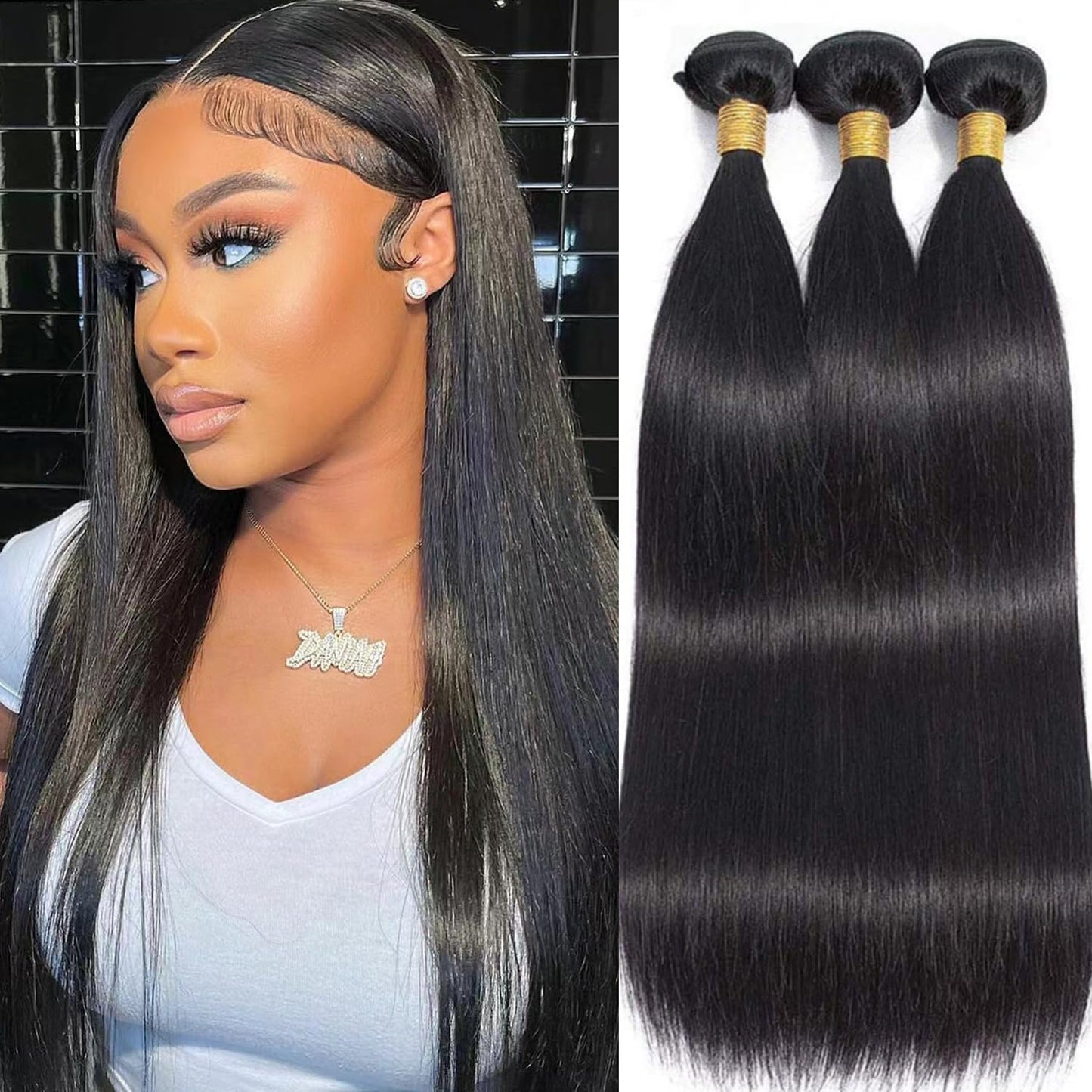 12A Straight Human Hair Bundles 22 24 26 Inch Unprocessed Brazilian Virgin 3 Bundles Human Hair Double Weft Remy Straight Bundles Natural Color