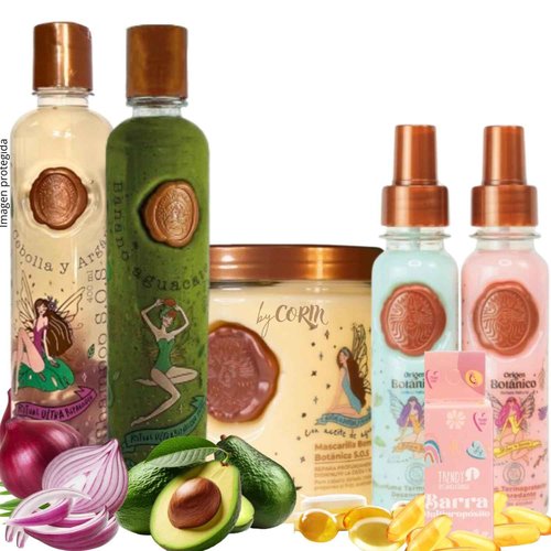 KIT 5 Crecimiento Acelerado y Ultra Reparador S.O.S: Shampoo de Cebolla, Mascarilla para el Cabello, Acondicionador Intensivo PLEX, DUO Termoprotector para Cabello con Feromonas (+ Obsequio Ritual)