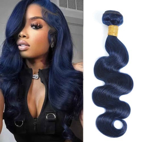 Syrenlore Dark Blue Body Wave Human Hair Bundles, Quick Weave Sew In Wavy 12A 100% Brazilian Virgin Hair, Soft Glossy Thick, Perfect for Quick Weave Sew-In Styles Single Bundles 20 Inch