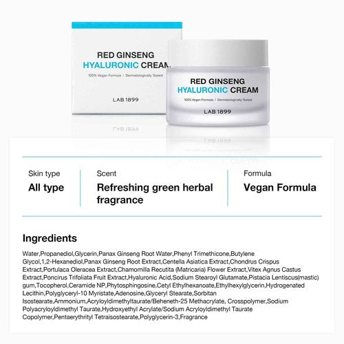 Donginbi LAB 1899 Red Ginseng Hyaluronic Cream - Deep Hydrating Cream for Dry Skin, Face Moisturizer with Hyaluronic Acid, Korean Red Ginseng, Korean Skin Care Gifts for Women, 1.69 floz