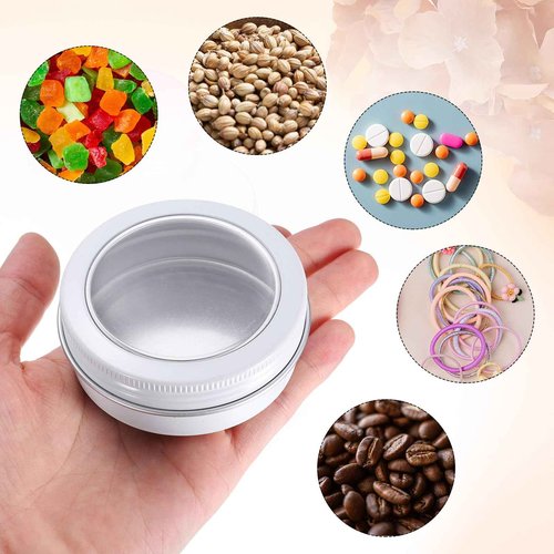 uxcell 2 Oz Tin Cans, 40 Pcs Aluminum Round Tins, Travel Sized Small Metal Tins Cosmetic Sample Containers with Clear Lid for Lotion Bars Beard Balms Candles, White