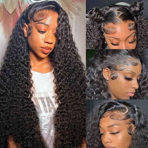 Squ&cir 13x4 Deep Wave Glueless Lace Front Wigs - Wet & Wavy, Pre-Plucked Curly, 26 Inch