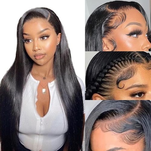 18 Inch Straight Lace Front Wigs Human Hair Pre Plucked 180% Density Glueless Wigs Human Hair 13x4 HD Transparent Human Hair Lace Frontal Natural Hairline Brazilian Virgin Hair for Women Natural
