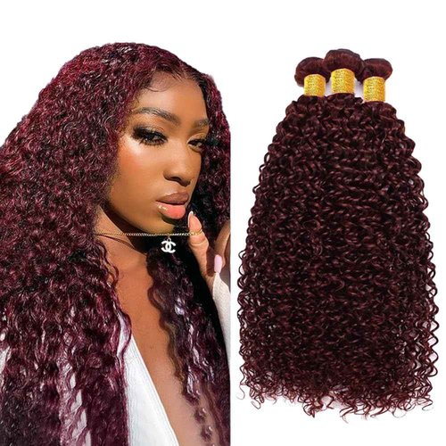 Condescension Human Hair Bundles Burgundy 99J Jerry Curly 24 26 28 Inch Bundles Human Hair 100% Unprocessed Burgundy Soft Sewn In Hair with Double Weft for Black Women