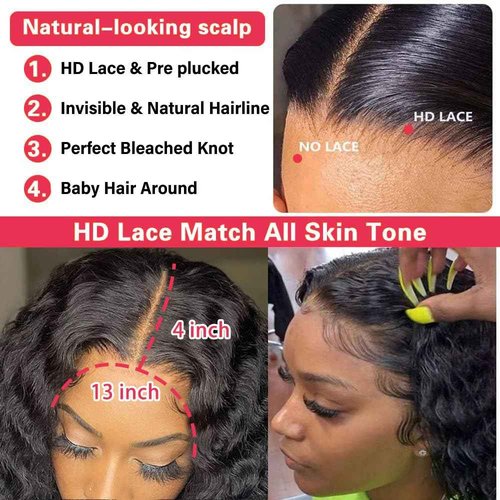 Chsxc 26 Inch Deep Wave Lace Front Wigs Human Hair 13x4 HD Lace Front Wigs 200 Density Human Hair Pre Plucked Glueless Wigs with Baby Hair