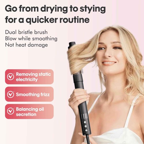 6 in 1 Air Wrap Hair Styler - Hair Dryer Brush, High-Speed Blow Dryer Brush with Auto-Wrap Curlers, Paddle Brush, Oval Brush for Drying/Curling/Straightening, Hair Styling Tools for Travel, Rose Gold
