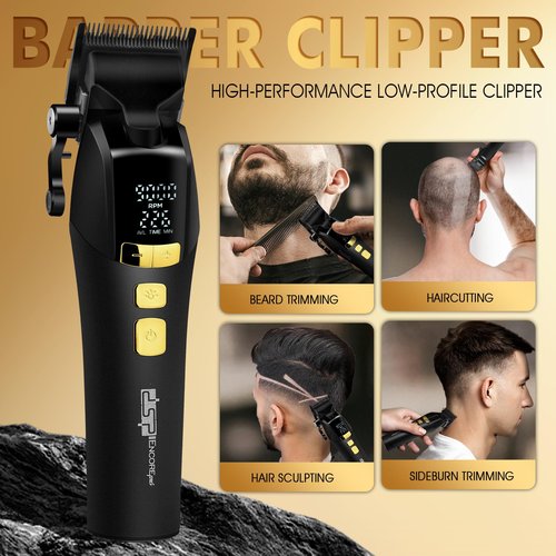 DSP Hair Clipper for Men Professional, Cordless DLC Coated Ceramic Blade, Five-Speed Adjustable 9000RPM, Hair Cutting Tool for Barbers, with Indicator Light Plug and Play, Black