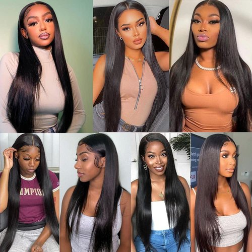 Lace Front Wigs 13x4 HD Transparent Straight Lace Frontal Wigs for Black Women 180% Density Brazilian Virgin Human Hair Wigs Pre Plucked with Baby Hair Natural Hairline (24 Inch, Black Color)
