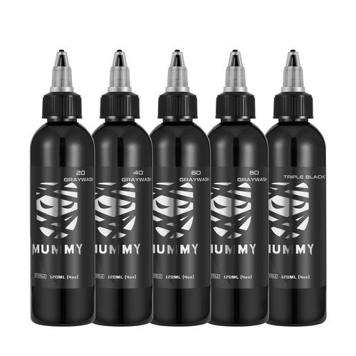Mummy USA Custom Tattoo Ink Greywash Set,5 Bottles(4oz Each),Evenly Long Lasting Vibrant and Bright, No Irritation(4oz)