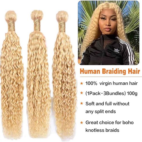 Fabimiya 20 22 24 Inch Bundles Human Hair Blonde 613# Jerry Curly Human Hair Bundles Unprocessed Soft Sewn In Hair with Double Weft for Black Women