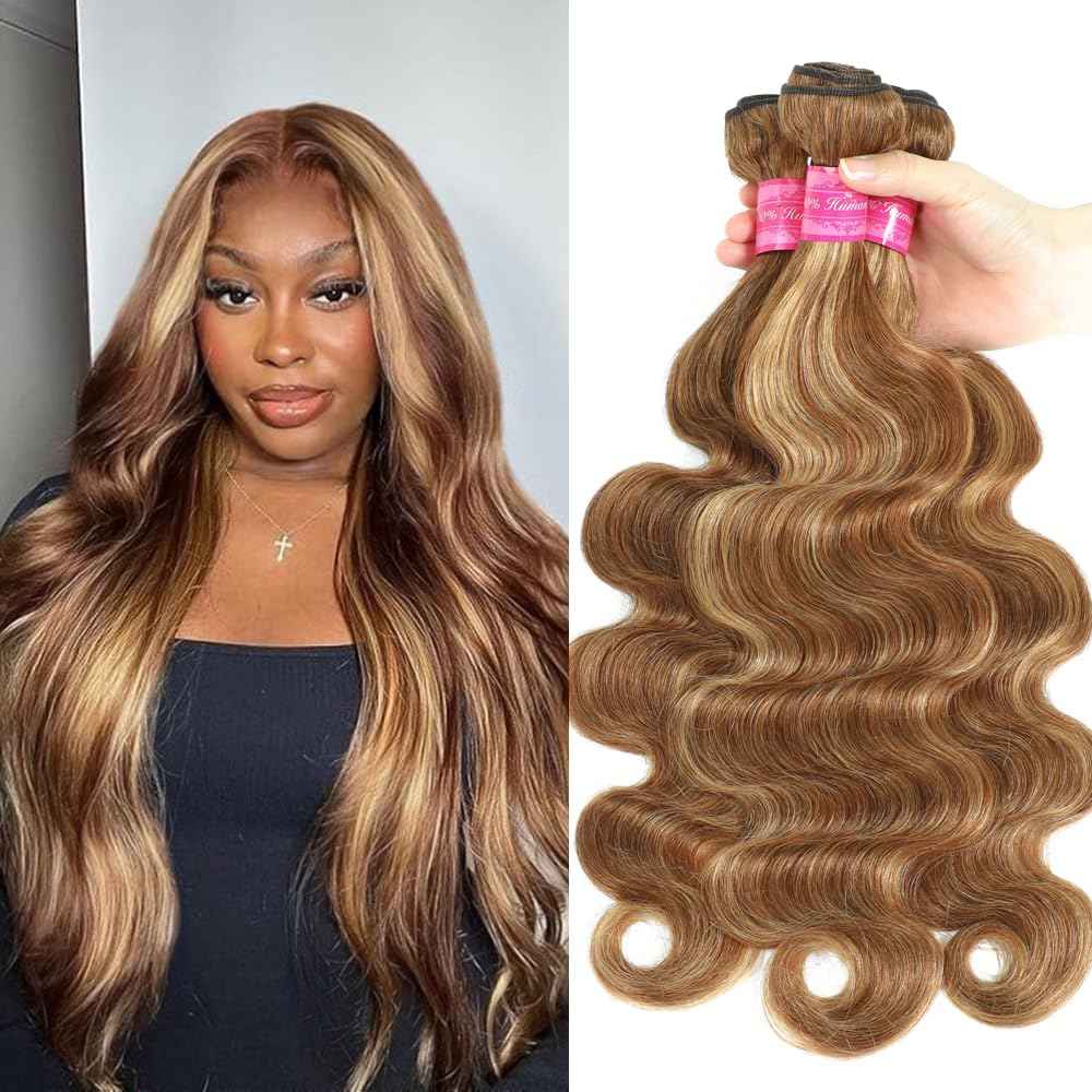 Honey Blonde Highlight Body Wave Bundles Human Hair 100% Unprocessed Brazilian Virgin Hair Ombre Brown Body Wave Bundles Human Hair Extensions Piano Color
