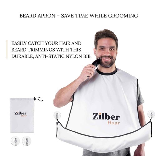 ZilberHaar - Beard Care Kit for Men - 1 Regular Beard Brush + 1 Beard Balm + 1 Moisturizing Cream + 1 Beard Bib - Stiff Boar Bristles and Beech Wood - Supplied in a Velvet Bag