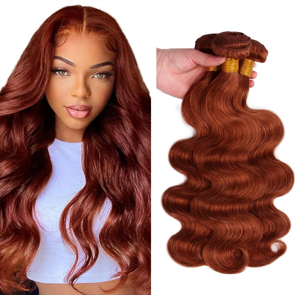 Giginger Bundles Human Hair 18 20 22 Inch Reddish Brown Body Wave Bundles Color 33 Human Hair Body Wave Unprocessed Quick Weave Soft Sewn In Hair Extensions for Black Women