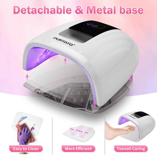 Purtato Professional Salon Rechargeable 90W UV LED Cordless Nail Lamp,45 lamp Beads Long Battery Life,Removable Stainless Steel Bottom, 4 Timer Setting and Smart Sensor Nail Dryer (White)