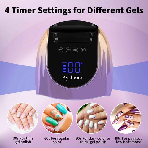 Ayshone Cordless Rechargeable UV Nail Lamp,96W UV Light for Gel Nails with Metal Base,Professional Fast Charger Curing Lamp,4 Timer Setting and Smart Sensor(Gradient Purple)