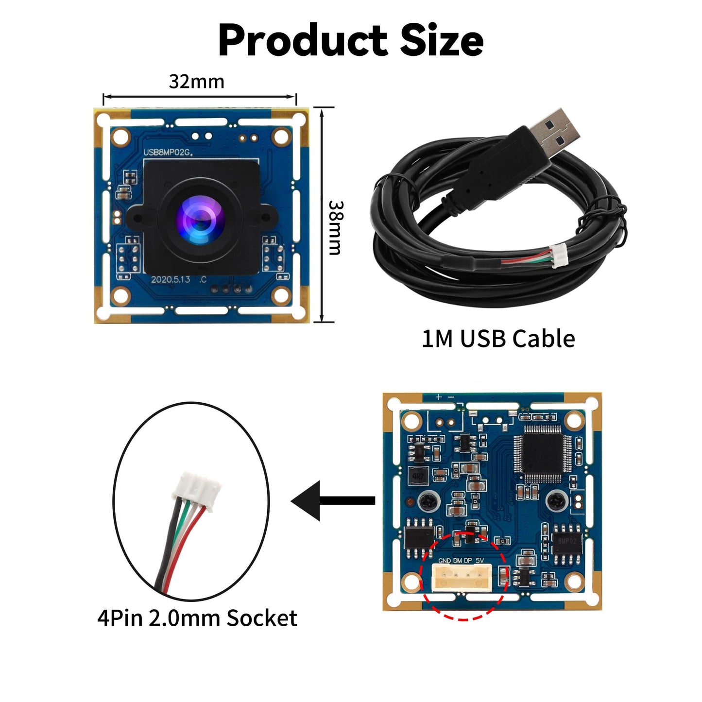 8MP USB Camera Module IMX179 3264x2448P HD Small UVC Webcam with M12 3.6mm Lens - Manual Focus Plug & Play for Lightburn 3D Printer Raspberry Pi PC Mac Linux - Industrial/Machine Vision