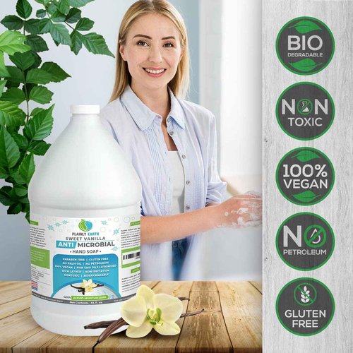 Plainly Earth Antimicrobial Liquid Hand Soap (6 x 64 Oz) - Antibacterial Soap Refill - Hand Soap Refill Bottle - Cruelty Free Moisturizing Soap, Sweet Vanilla