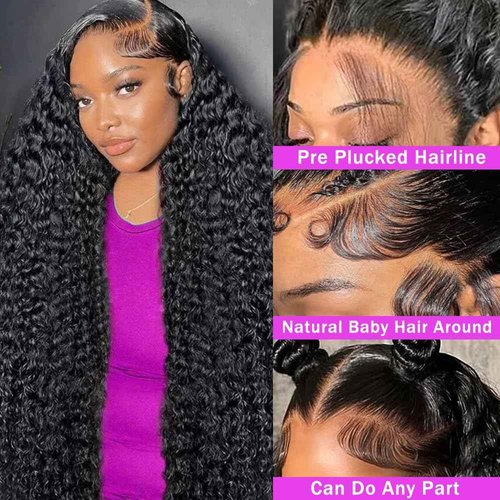 Dundix Deep Wave Lace Front Wigs Human Hair 13x6 HD Lace Front Wigs 200 Density Deep Curly Glueless Wigs Pre Plucked Curly Human Hair Wig for Women 16 Inch