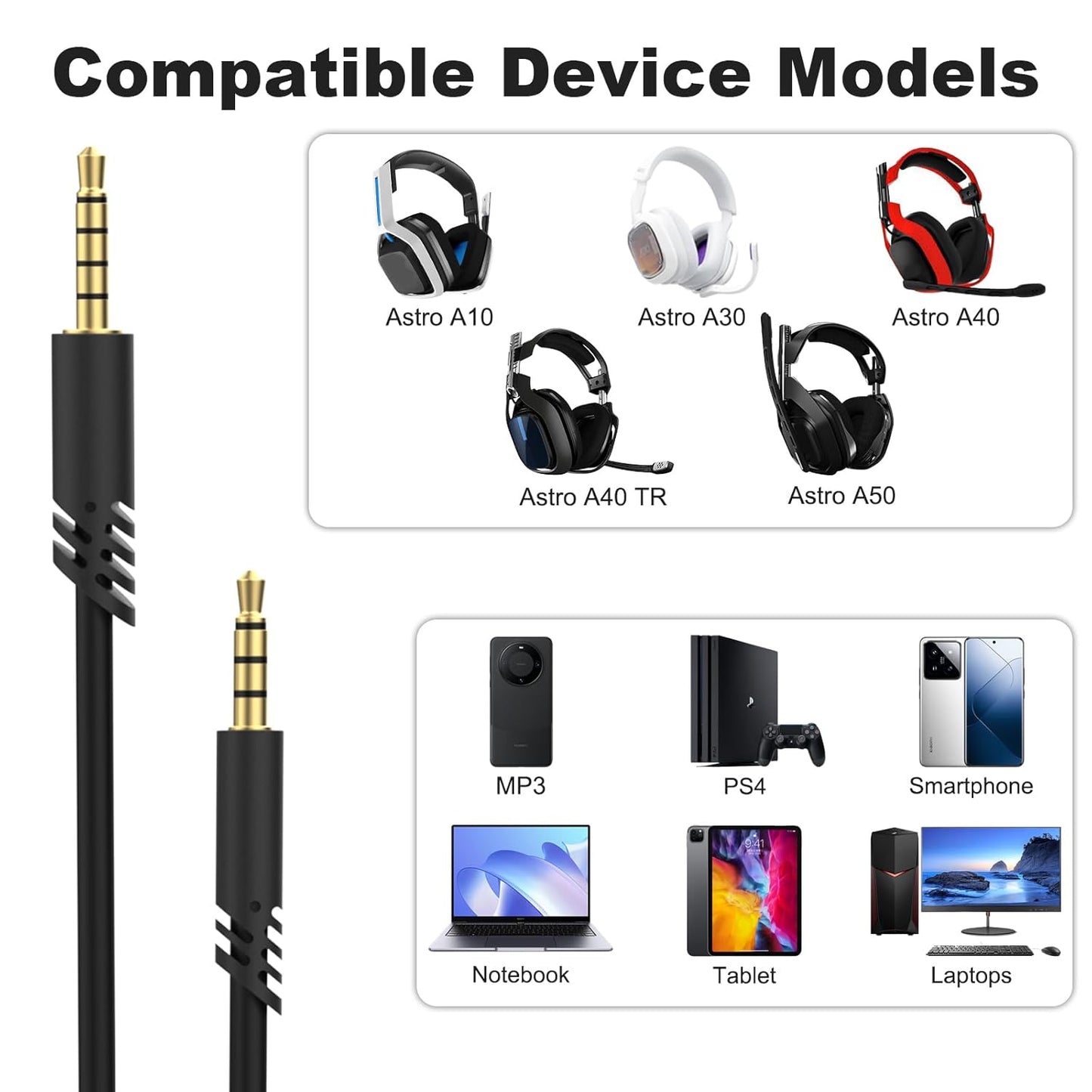 Zosvoses A40 TR Cable with Volume Control Compatible with Astro A50, A40, A40 TR, A30, A10 Gaming Headset for Xbox One, PS4 Controllers, PC, 6.56ft