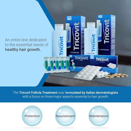 Tricovit Forte Hair Loss Treatment - Hair Growth Products for Women & Men Developed by Dermatologists - DHT Blocker & Sebum Regulator for Strengthening Follicles & Balancing Scalp (10 Ampoules)