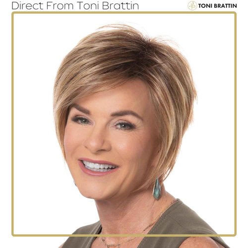 Toni Brattin Fascination Wig - Chin Length Layers, a Side-Swooping Bang & a Razor-Cut Neckline - Heat-Friendly Synthetic Fiber Looks & Feels Natural - Adjustable & Comfortable (Black, Regular)
