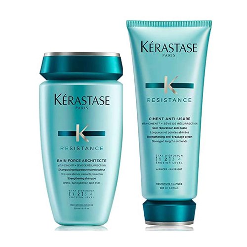 Kerastase Resistance Force Architecte Shampoo & Ciment Anti-Usure Conditioner Set For Weak and Damaged Hair - Repairs Damaged Ends With Pro-Keratine Complex