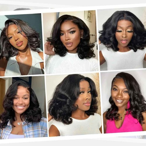RECOOL Short Bob Wig Human Hair Glueless Short Body Wave Human Hair Wig For Black Women 5x6 HD Glueless Lace Front Wigs Pre Plucked with Baby Hair Bleached Knots Natural Black Wigs 12inch