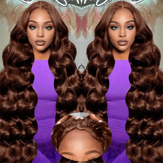 28 Inch Chocolate Brown Lace Front Wig Brown Deep Wave Wig Human Hair 9x6 220 Density Chocolate Brown Curly Wig Human Hair Brown Glueless Wigs Human Hair Pre Plucked Pre Cut #4 Dark Brown Wig