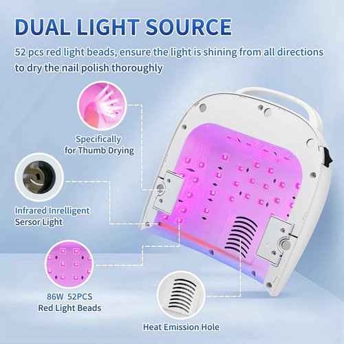 BIDUO UV LED Nail Lamp, 86W Rechargeable Cordless Nail Dryer, 52 Lamp Beads 4 Timers Settings & Auto Sensor, Professional Gel Polish UV LED Nail Light for Salon & Home (White)
