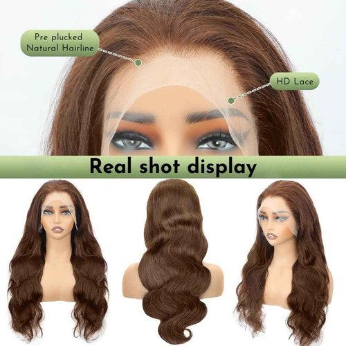 HC 22inch Chocolate Brown Lace Front Wig 13x6 HD Body Wave Human Hair Brown Human Hair Wig 200% Density Pre Plucked Glueless Brown Wig human hair for Women（22inch）