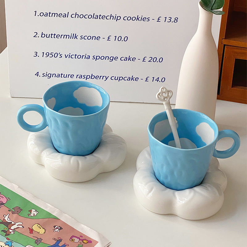 Blue Sky Cloud Coffee Cup and Saucer Set - Porcelain Hand-Painted Drinkware