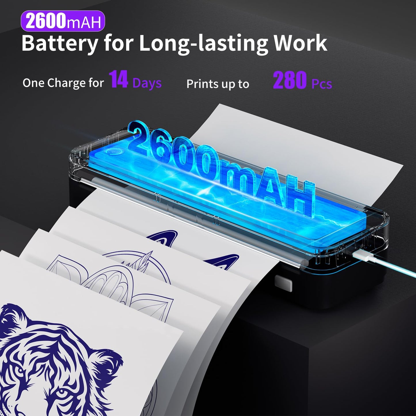 JADENS Tattoo Stencil Printer with 40pcs Transfer Paper, Bluetooth Thermal Tattoo Printer Machine with 2600mAh Battery, Compatible with Android & iOS, PC for Tattoo Artists & Beginners
