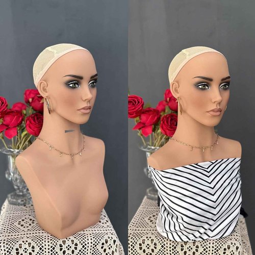 JINGFA Realistic Female Mannequin Head with Shoulders for Wigs Earrings Hats Display,Glam Half Body Mannequin Head Wig Head Stand JF-DP487-YH2