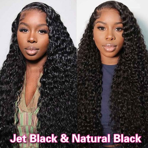 Mihugass Jet Black Burmese Curly Wigs For Women13x6 Lace Front Wigs 250 Density Brazilian Full Lace Human Hair Wigs Preplucked With Baby Hair 250 Density(16 inch)