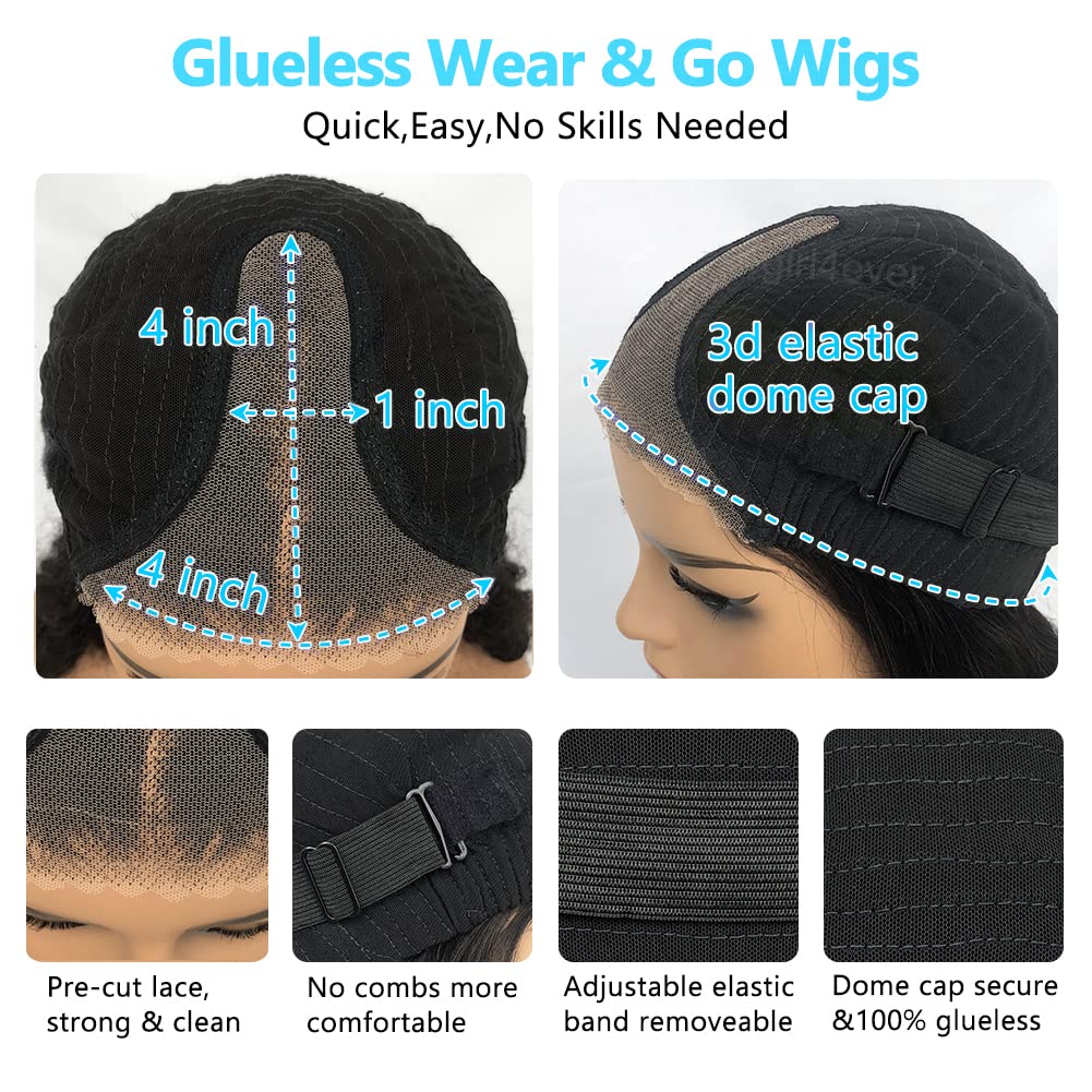 4GIRL4EVER Glueless Wear & Go Wigs Water Wave T Part Lace Front Wigs Human Hair Pre-cut 4X1 HD Transparent Lace Closure Wet and Wavy Wigs for Black Woman Human Hair Glueless Wig 18 Inches