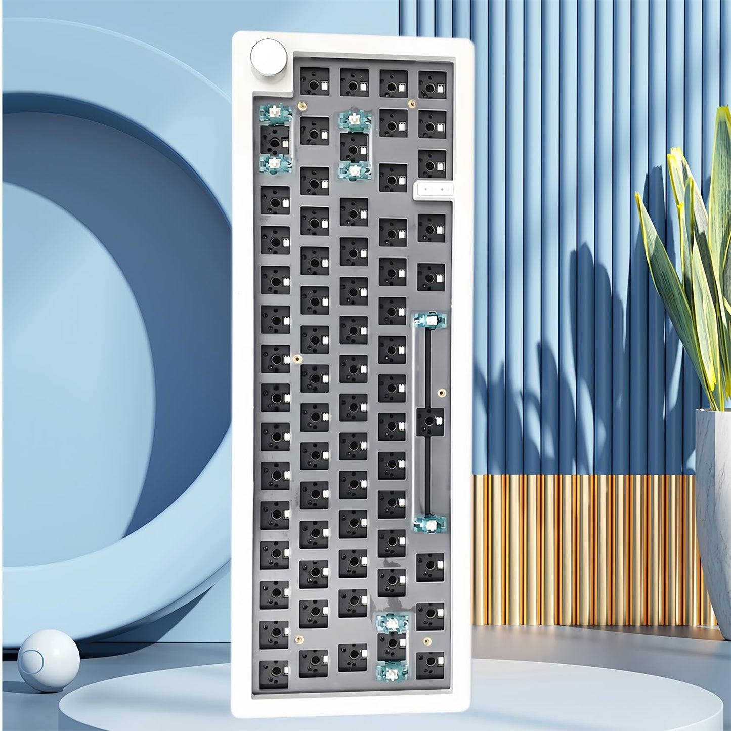ZMX GMK67 Keyboard Barebones Kit,Hot-Swap PCB Bluetooth 5.0/2.4G/Type-C Tri-Mode 65% Mini Custom RGB Wireless Mechanical Keyboard with Knob Gasket Mount Programmable Gaming DIY Kit (White)