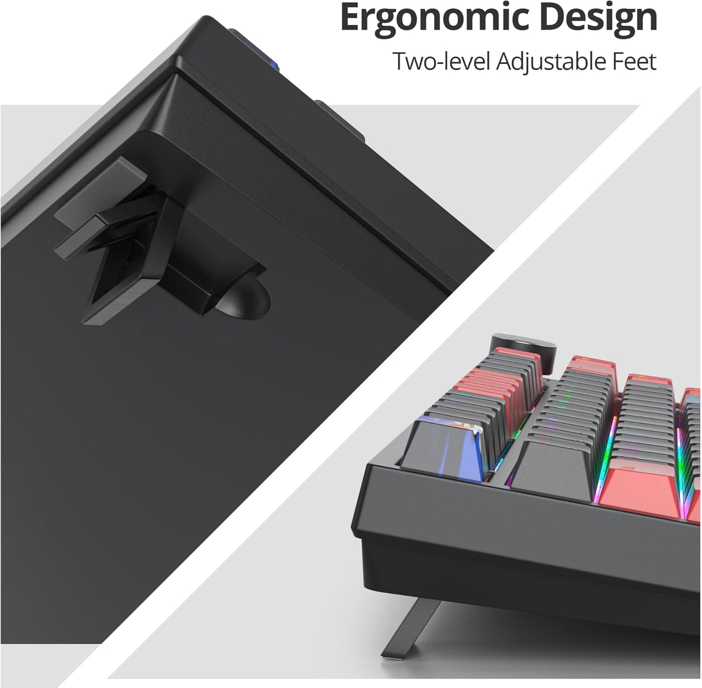 75% Mechanical Gaming Keyboard with Volumn Knob, Gasket Hot Swappable RGB, Wired, Red Switch, 82 Keys Compact Creamy (Black Grey)
