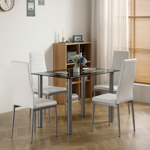 110cm Tempered Glass Dining Table with Stainless Steel Frame