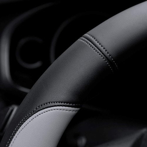 Valleycomfy Microfiber Leather Steering Wheel Covers Universal 15 inch (Gray)