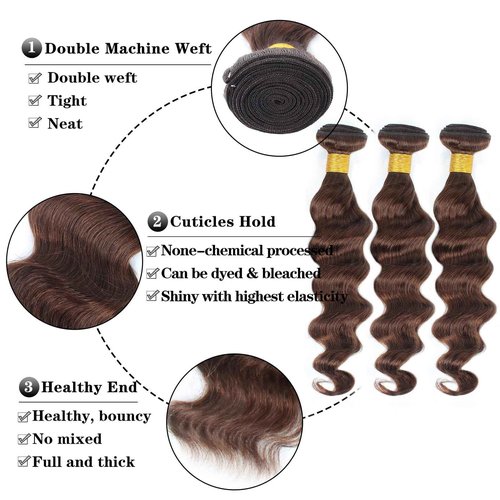 Brown Bundles Human Hair Loose Wave Human Hair 3 Bundles (#4, 12 14 16) 12A 100% Unprocessed Brazilian Virgin Hair Loose Deep Wave Remy Human Hair Extension 4# Color