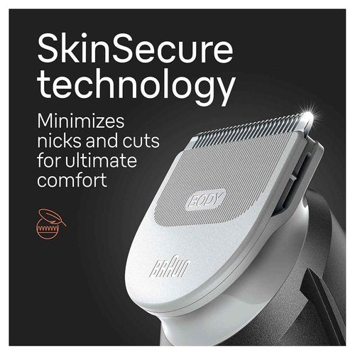 Braun Body Groomer Series 5 5360, Body Groomer for Men, for Chest, Armpits, Groin, SkinSecure Technology for Gentle Use and Clean Shave Attachment, Waterproof, Cordless with 100-min Run Time