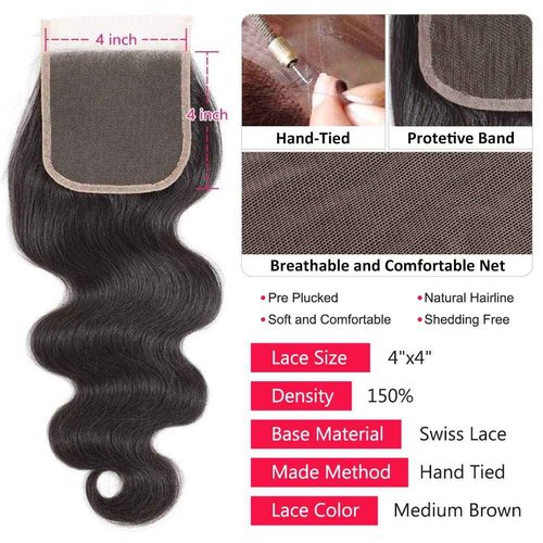 Flady 10A Brazilian Body Wave 4 Bundles with Closure Unprocessed Brazilian Virgin Human Hair Bundles with Closure (14 16 18 20+12 Closure)
