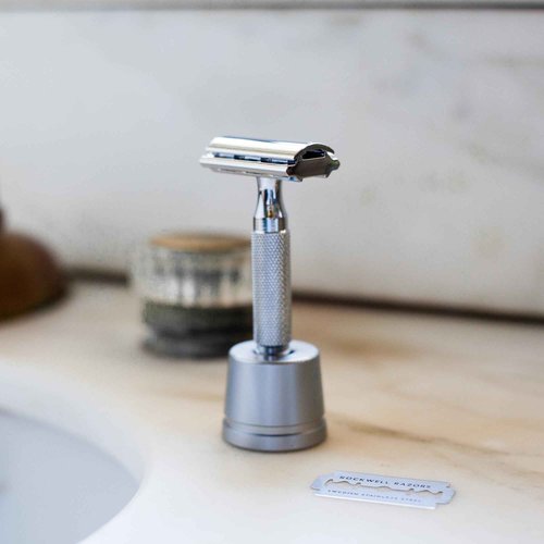 Rockwell 6C Shave Kit (White Chrome) | Includes Safety Razor with 6 Adjustable Settings, Shaving Cream, Synthetic Shave Brush, & 4 Month Supply Swedish Stainless Steel Razor (20 Blades), 4 Piece Set