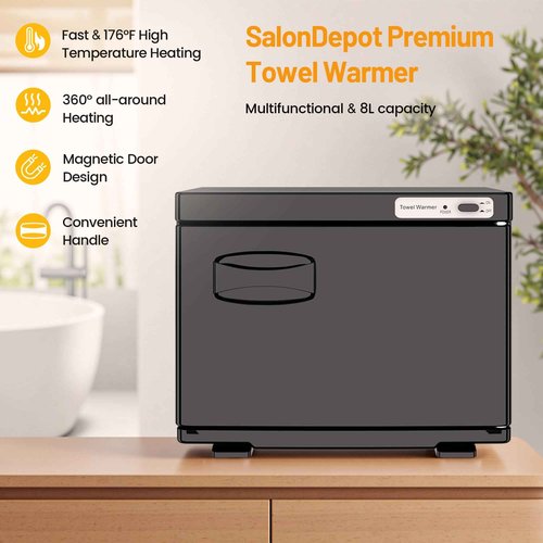 Hot Towel Warmer SalonDepot 8L Capacity Spa Towel Warmer with Compact Design for Salon, Barber Shop, Massage & Facial (Black)