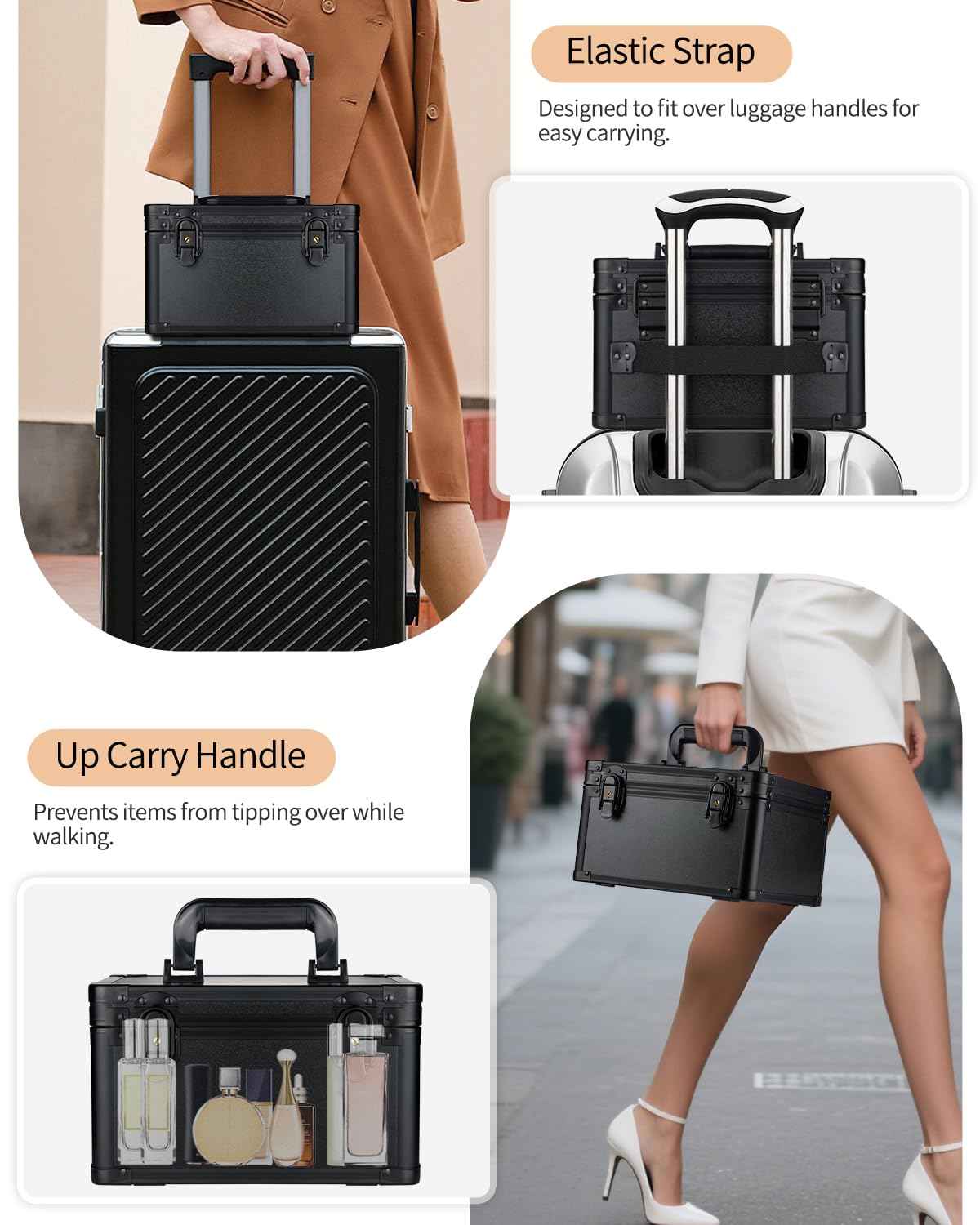 Makeup Case with Lighted Mirror, Travel Makeup Bag Organizer with 3CCT LED Mirror, Cosmetic Bag for Women with Adjustable Divider, Makeup Storage Box with Lock, Waterproof Travel Train Case