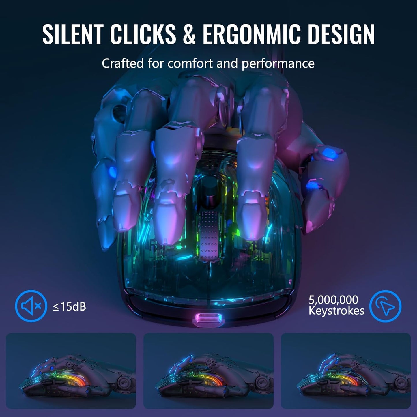 A.JAZZ Wireless Gaming Mouse with Full Transparent,Tri-Mode 2.4GHz/Bluetooth/Wired Mouse,Digital Display,Charging Base,3D RGB Backlit,Silent Mice with 7 Buttons,Wireless Mice for Laptop,PC,Mac(White)